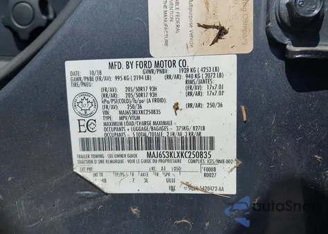 2019 Ford Ecosport Titanium z USA, uszkodzony, nr VIN MAJ6S3KLXKC250835